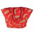 9203- RED FEATHER CANVAS TOTE BAG